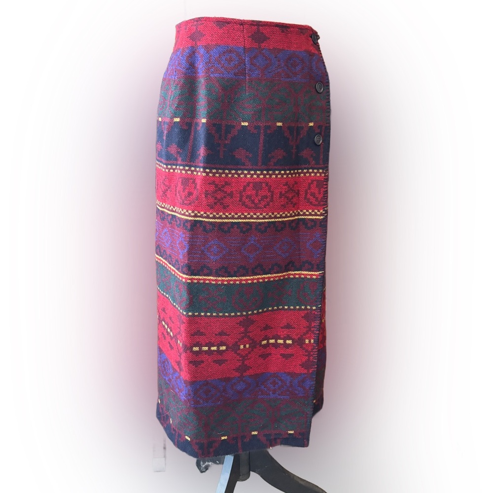 Vintage Roo Crossing Wool Blanket Wrap Southwest Navajo Aztec Style Maxi Skirt